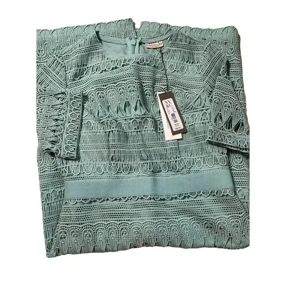 Eva Mendes NY&C Crochet Lace Midi Cocktail Dress Mint Green Petite‎ M NWT - Picture 15 of 15